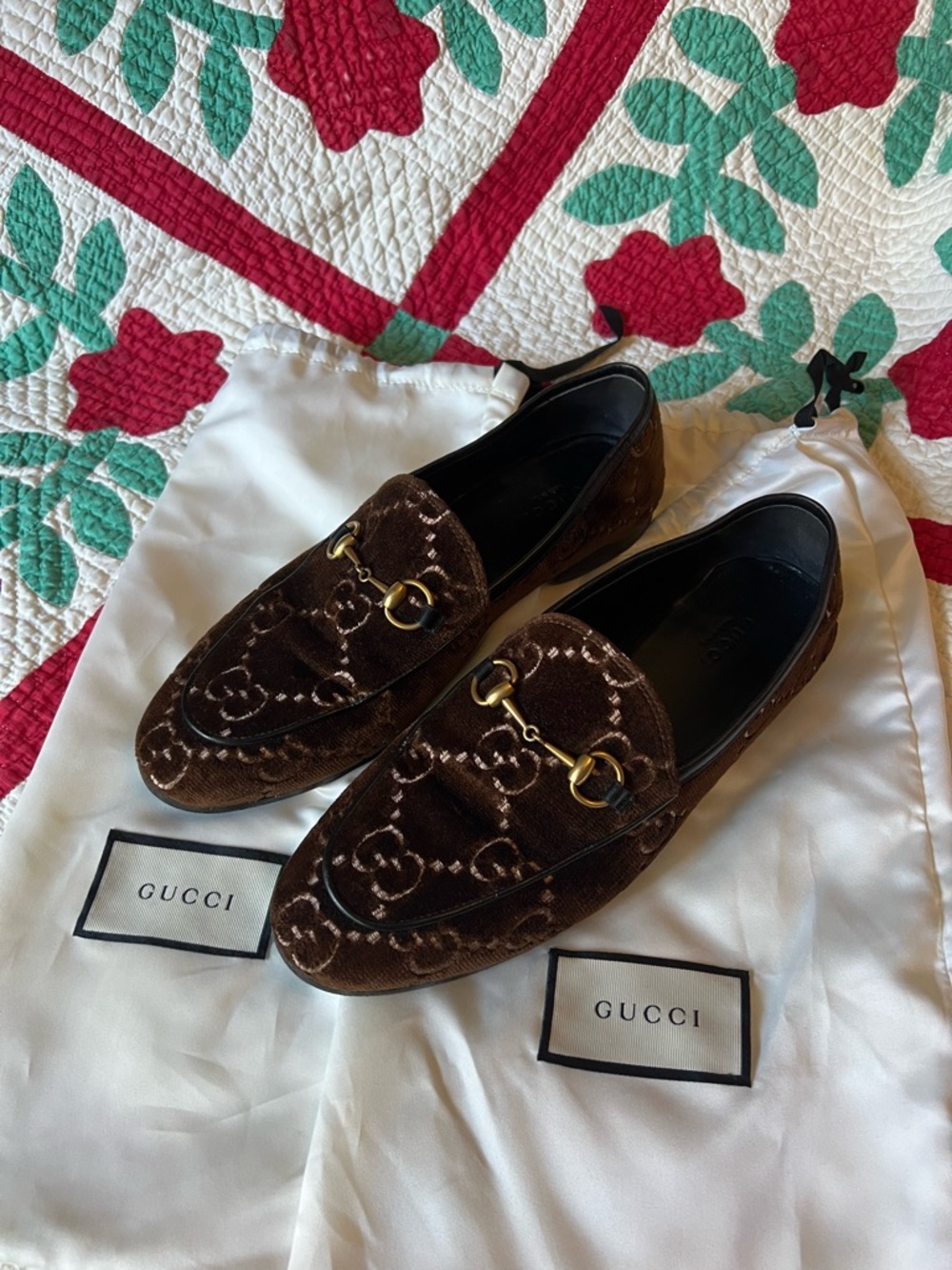 Gucci Jordaan Velvet Monogram Slip-On Horse-bit Loafers 38.5/8 - Picture 2 of 9